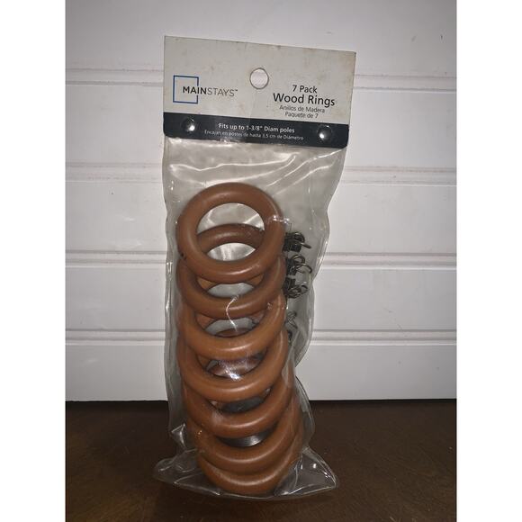 Vintage 7 Pcs Lt Oak Drapery Curtains Rings 2 3/4” Rings Screw Eyes - Picture 1 of 3